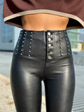 Pantalone in ecopelle con strass