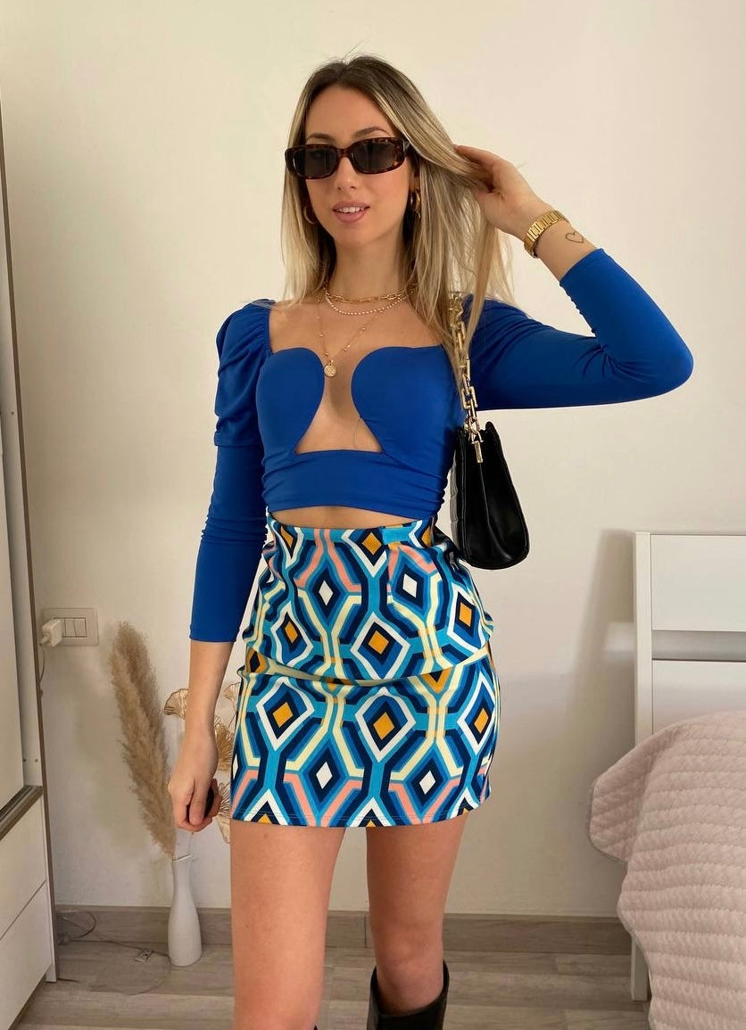 Gonna geometrica azzurra