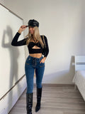 Top nero con incrocio sul collo