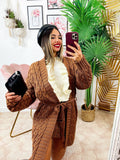 Cardigan Camel con trecce e cintura