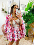 Completo Giacca e Short fiori fucsia