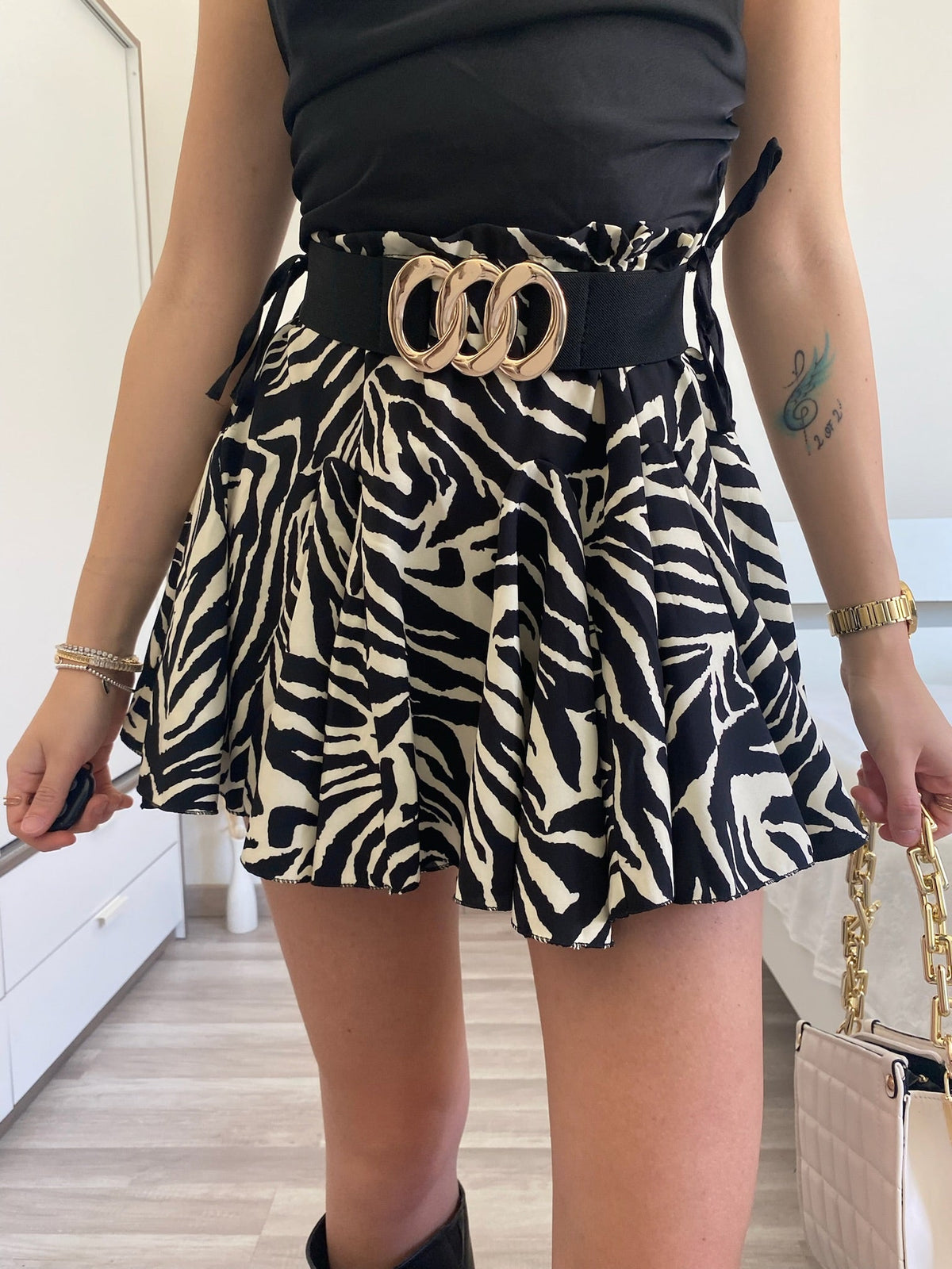 Gonna a ruota animalier bianca e nera