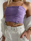 Top drappeggiato con fiocchetti lilla