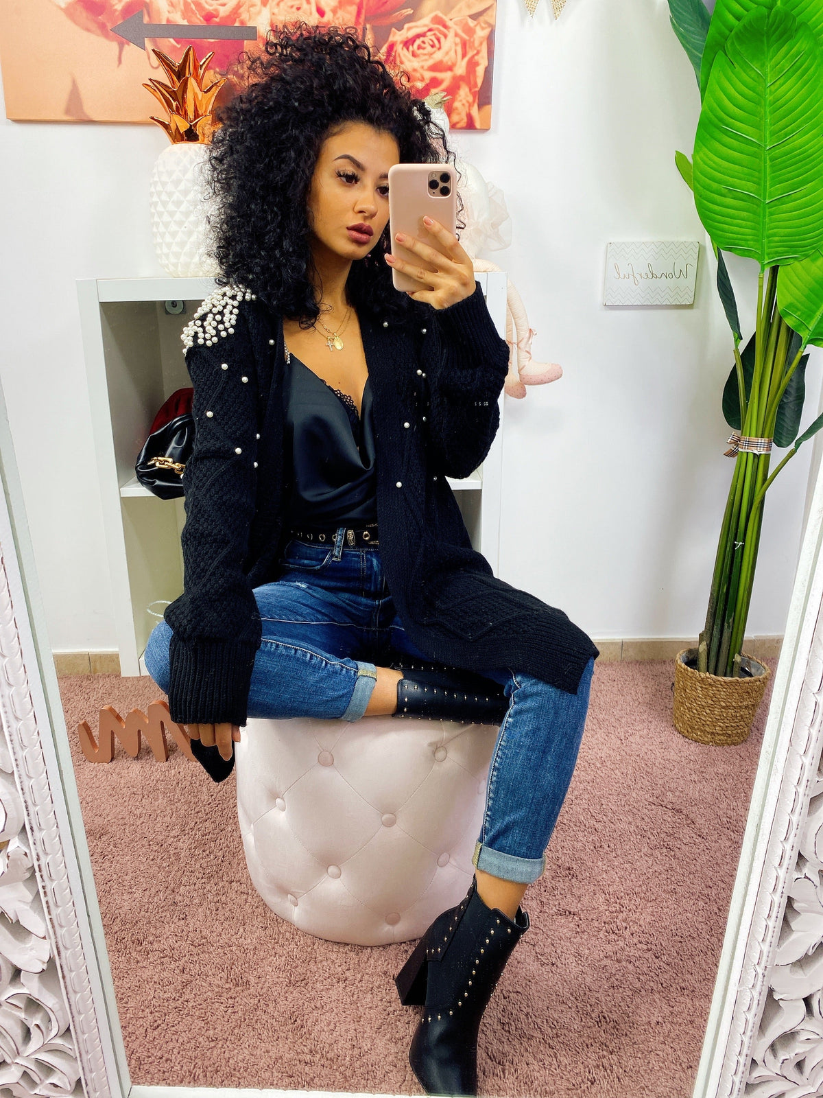 Cardigan lungo con perle