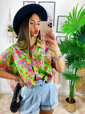 Camicia crop stampa a fiori