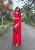 Abito rosso cintura in strass