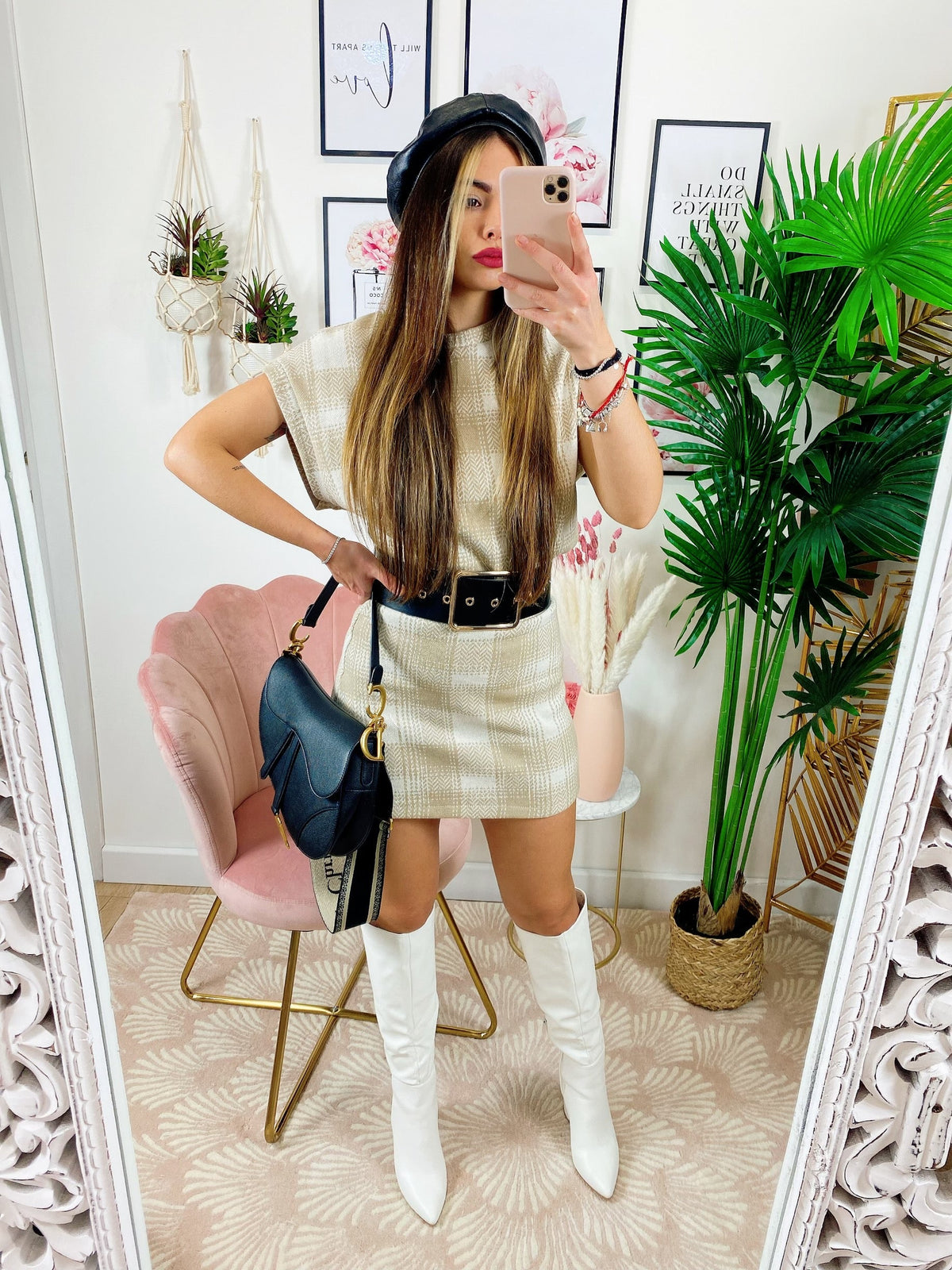 Set gonna e maglia crop beige