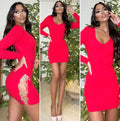 Abito rosso in maglia con lacci argento
