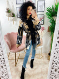 Cardigan frange e cinta beige e Black