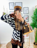 Cardigan Zebrato con frange e cinta