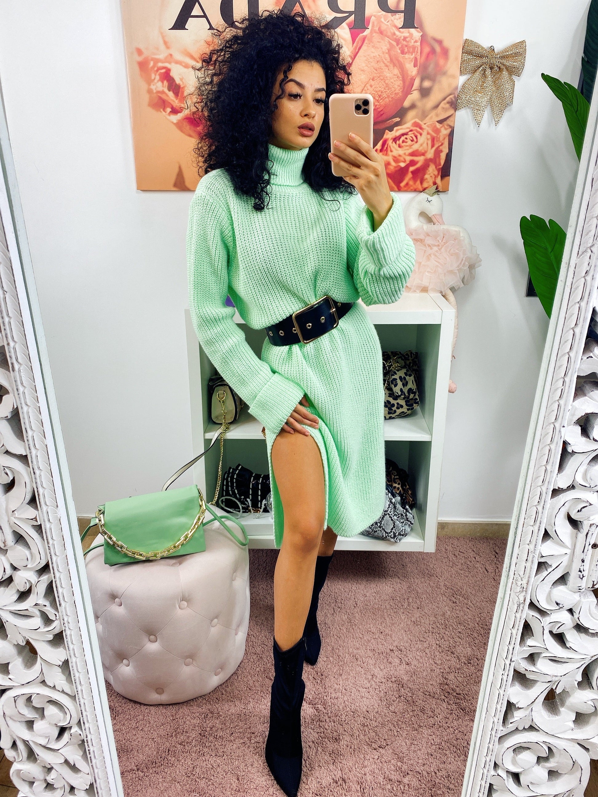 Abito midi in maglia menta