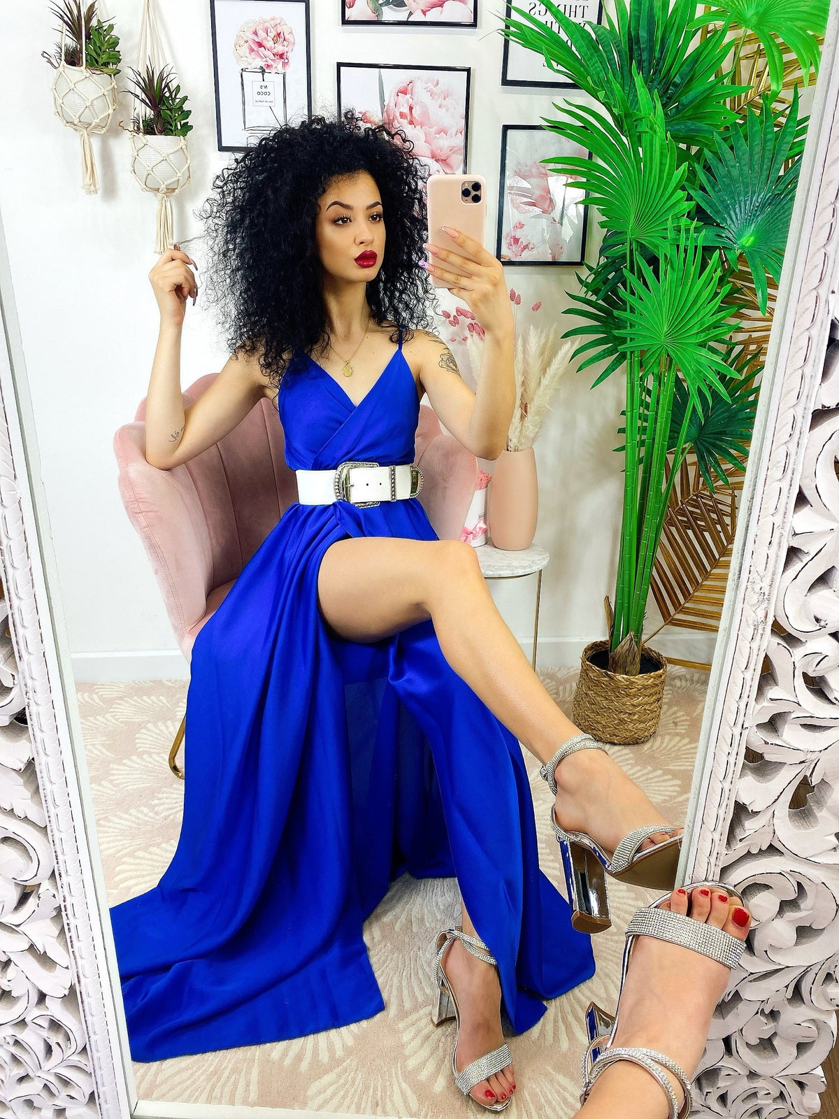 Abito con maxi spacco blu elettrico