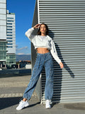 T-shirt più felpa crop bianco