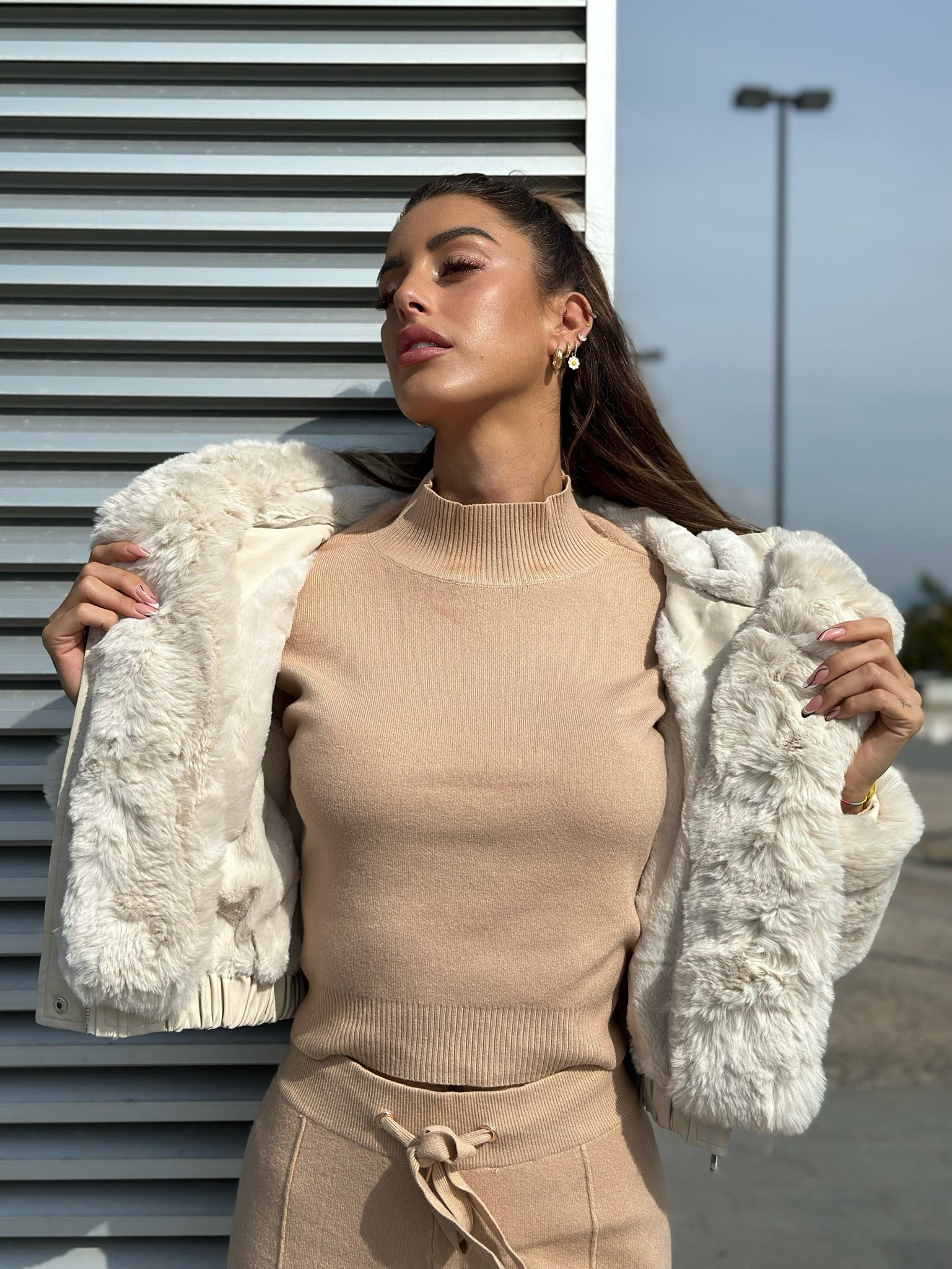Giaccone beige con pelo