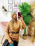 Abito in maglia con frange camel