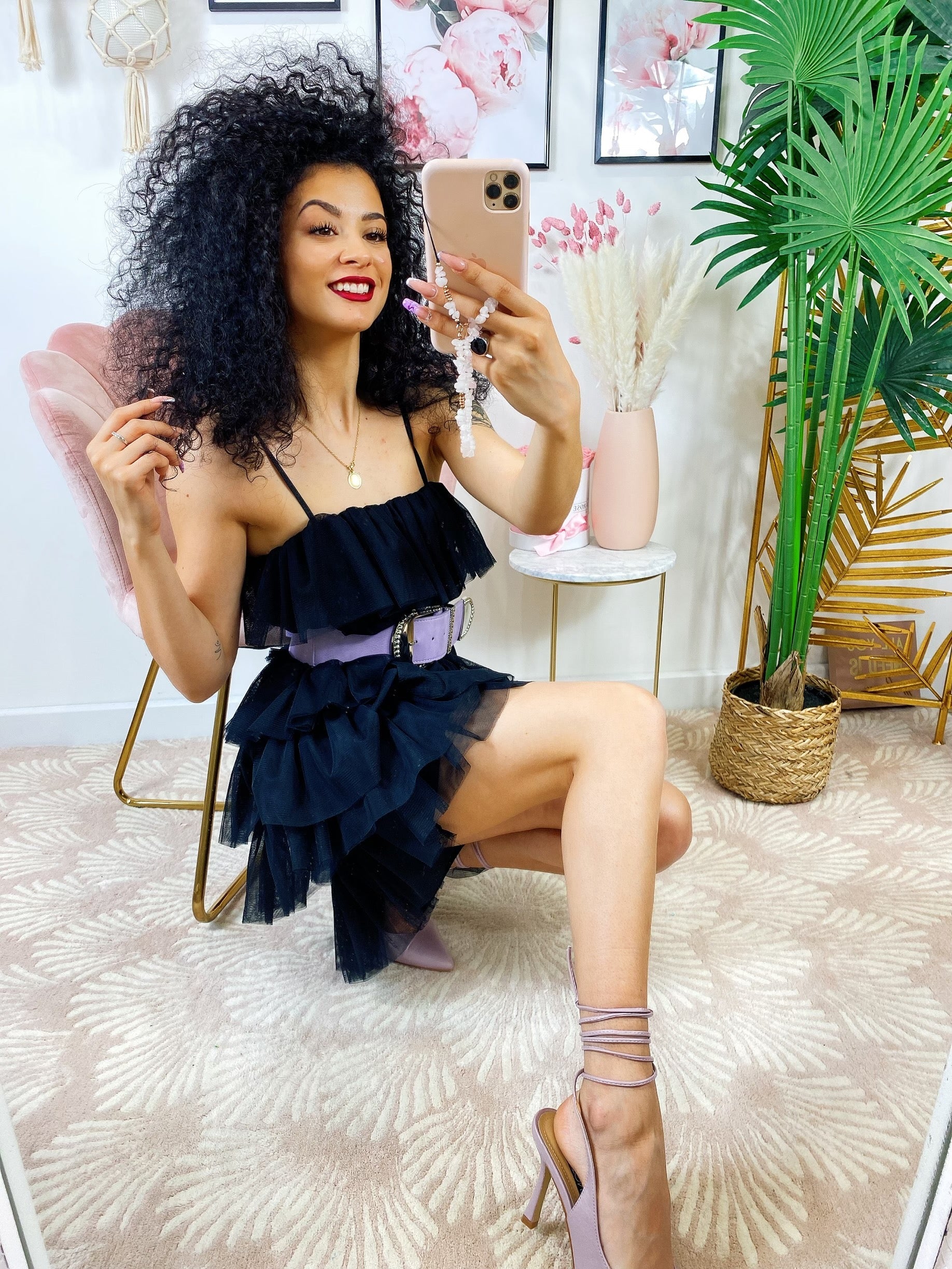 Abito in tulle a balze Venere Nero