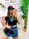 Short di jeans con borsetta