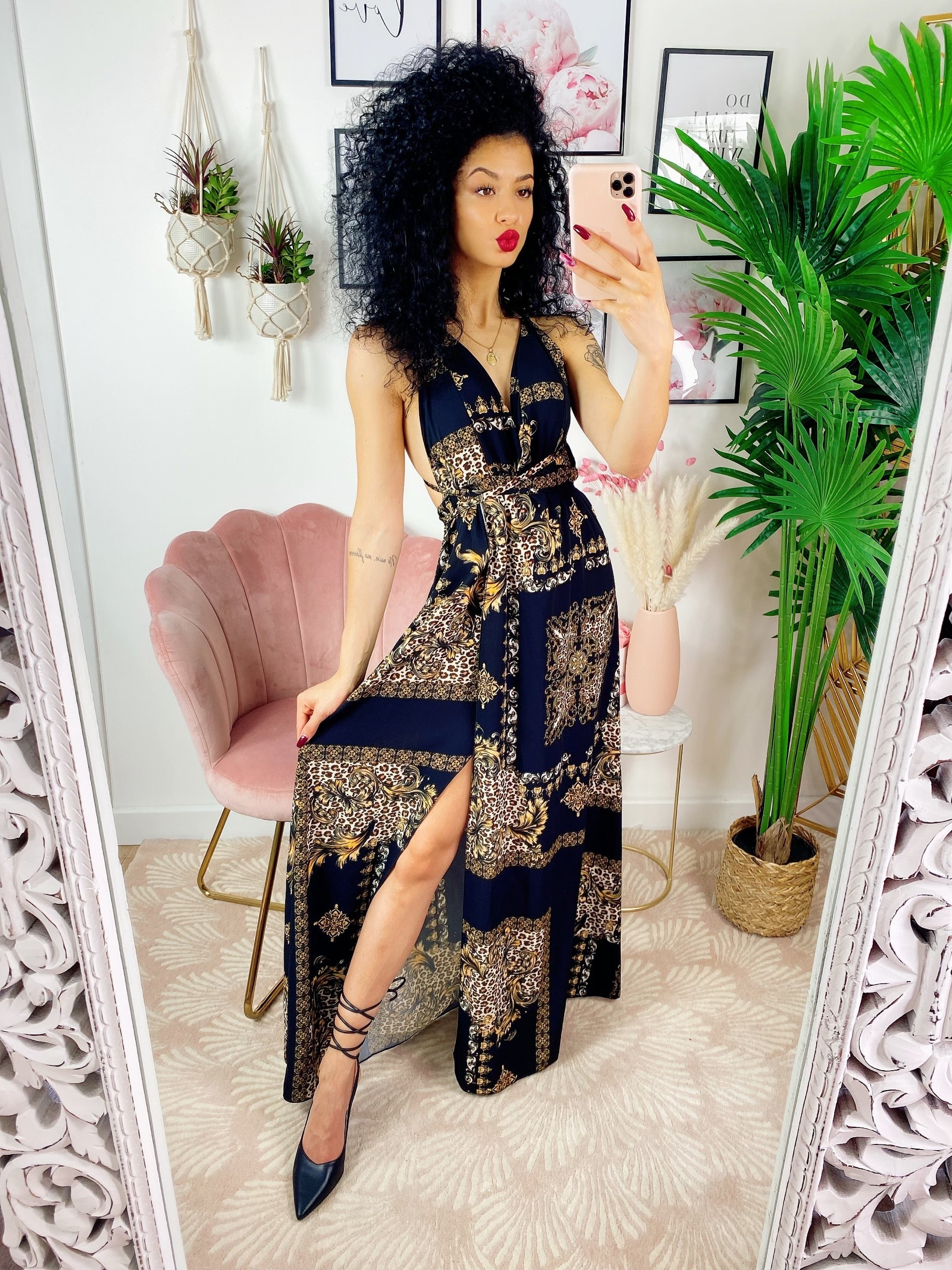 Dress Afrodite stampa etnica nero