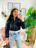 Bomber crop in ecopelle Nero