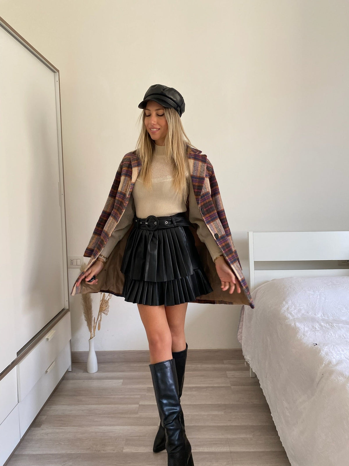 Cappotto check nude