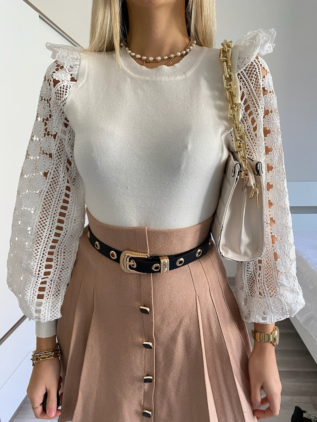 Gonna a pieghine in lana apricot
