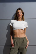 Top crop bianco manica corta