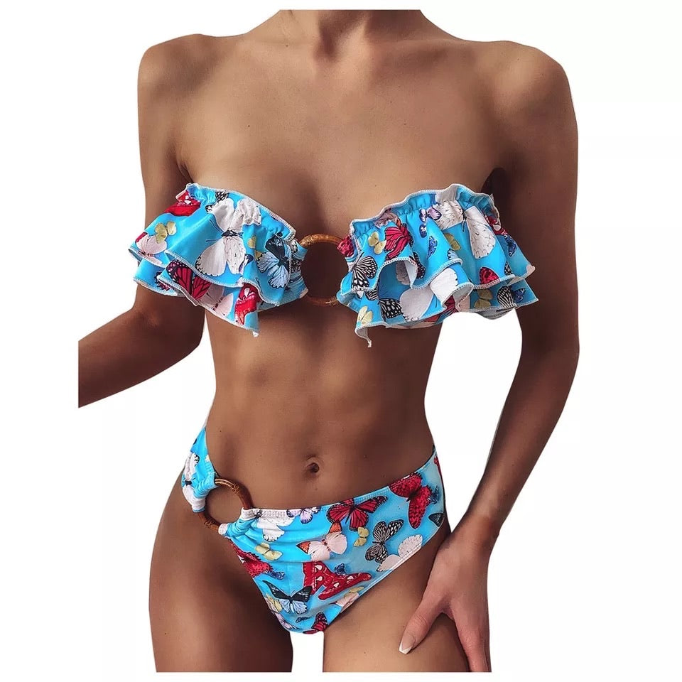 Bikini con farfalle celeste