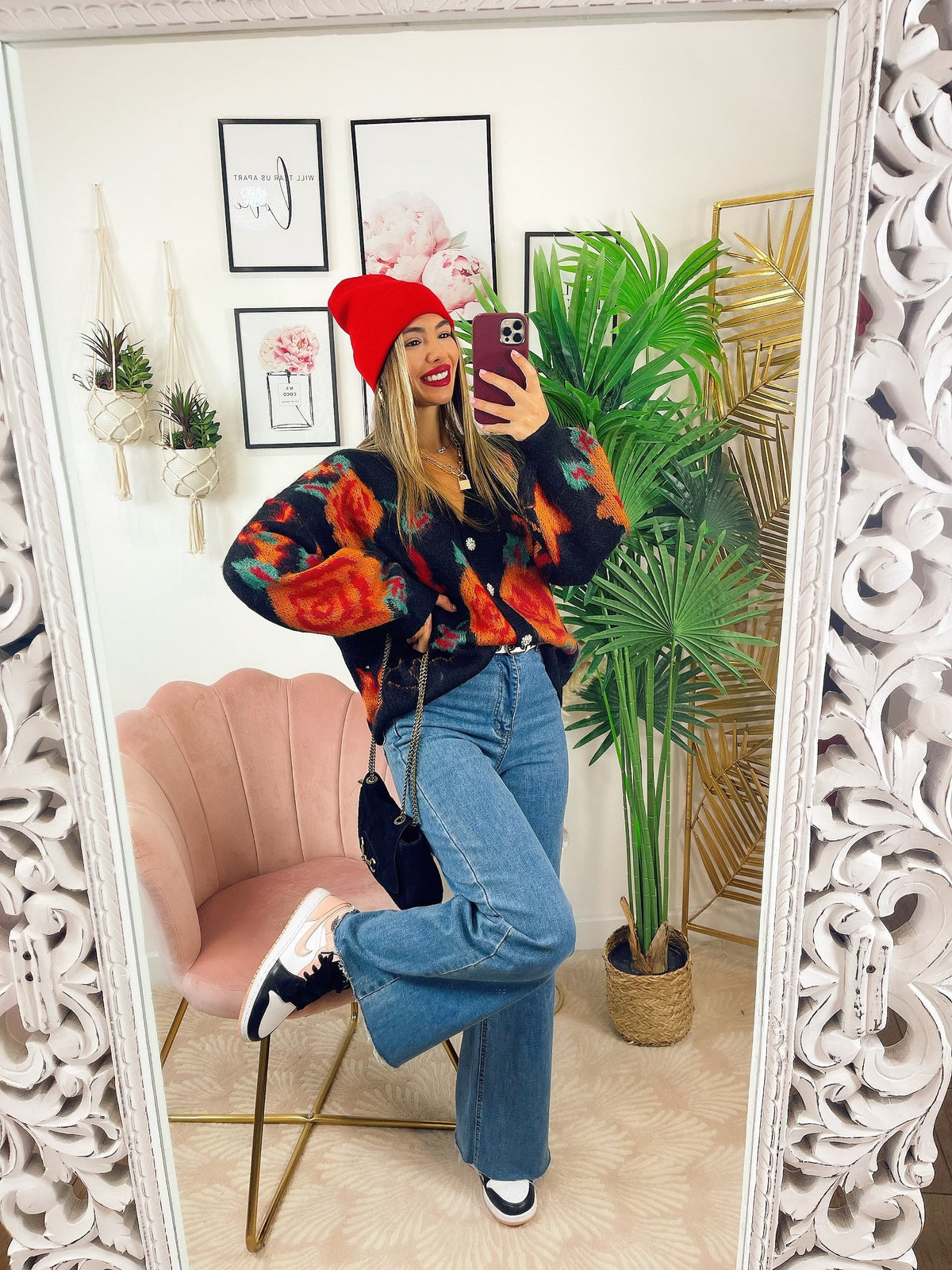 Maglione gioiello con rose nero