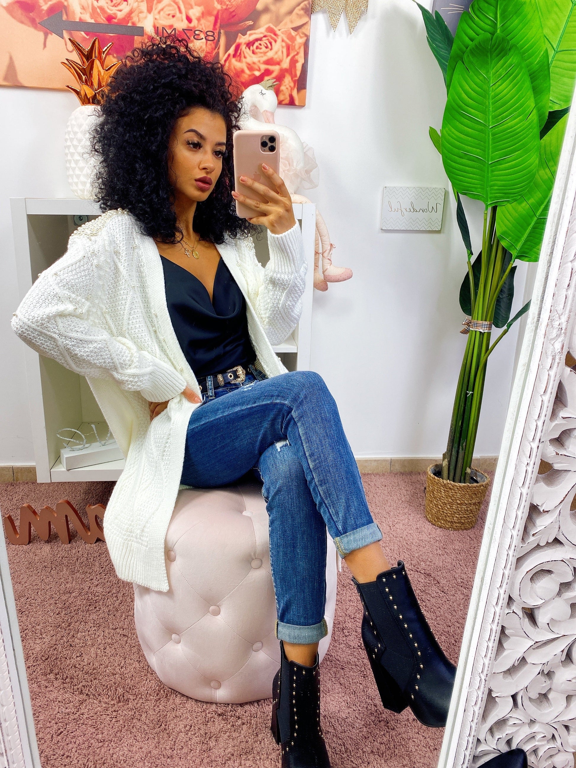 Cardigan lungo con perle