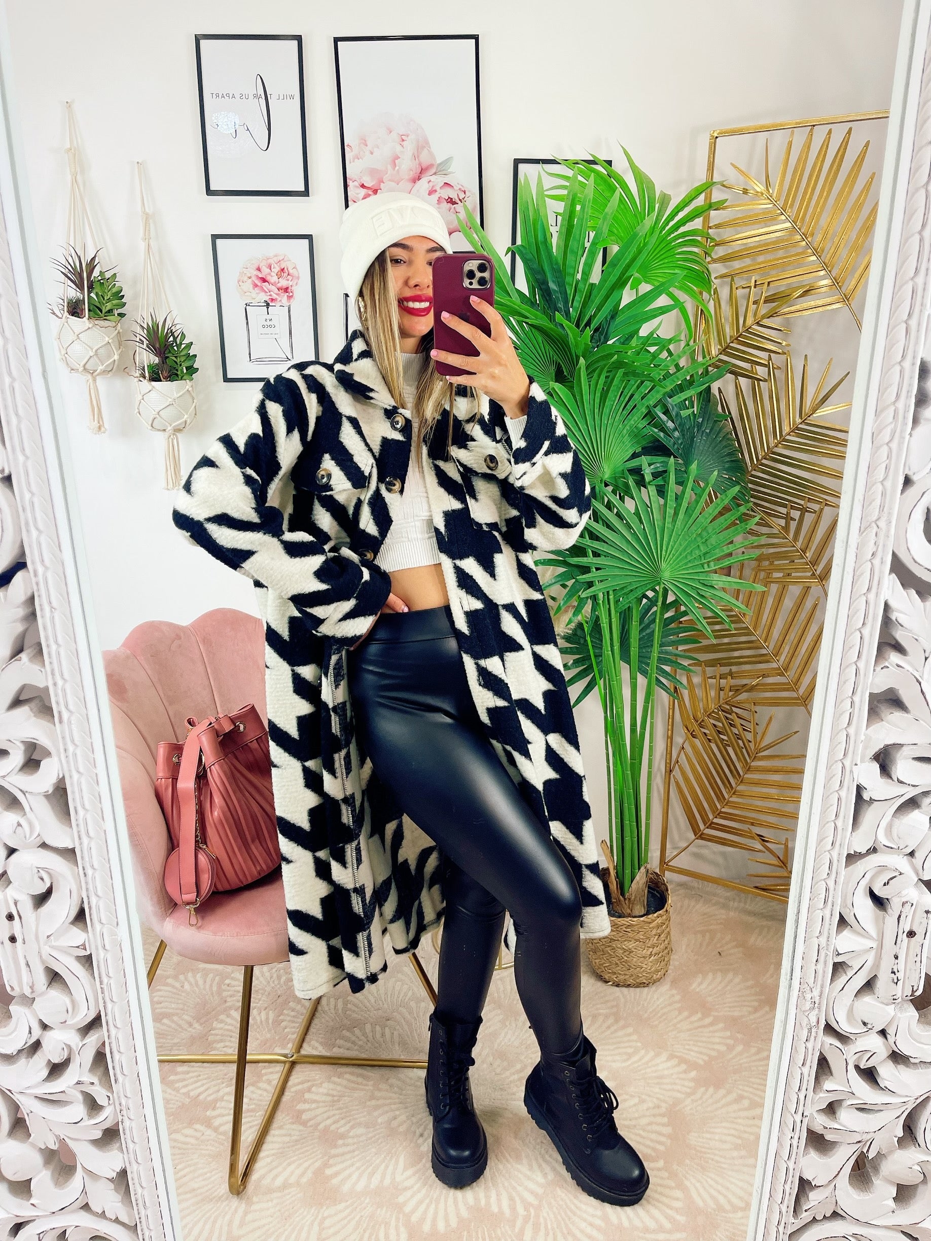Giacca pied de poule bianca e nera