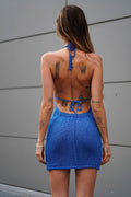 Abito corto in lurex blu
