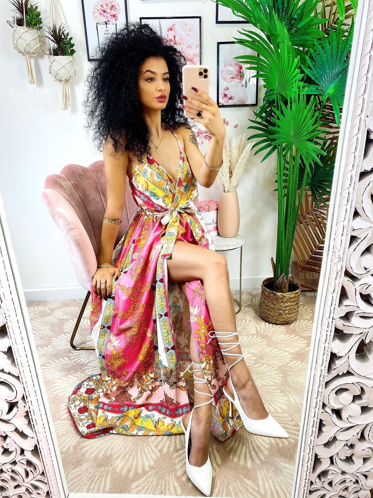 Abito con maxi spacco stampa Fuxia
