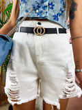 Short con spacchi anteriori sfrangiato bianco