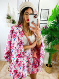 Completo Giacca e Short fiori fucsia