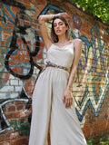 Tuta beige a palazzo spalline in catena