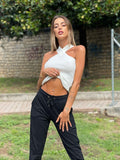 Top con incrocio sul collo bianco
