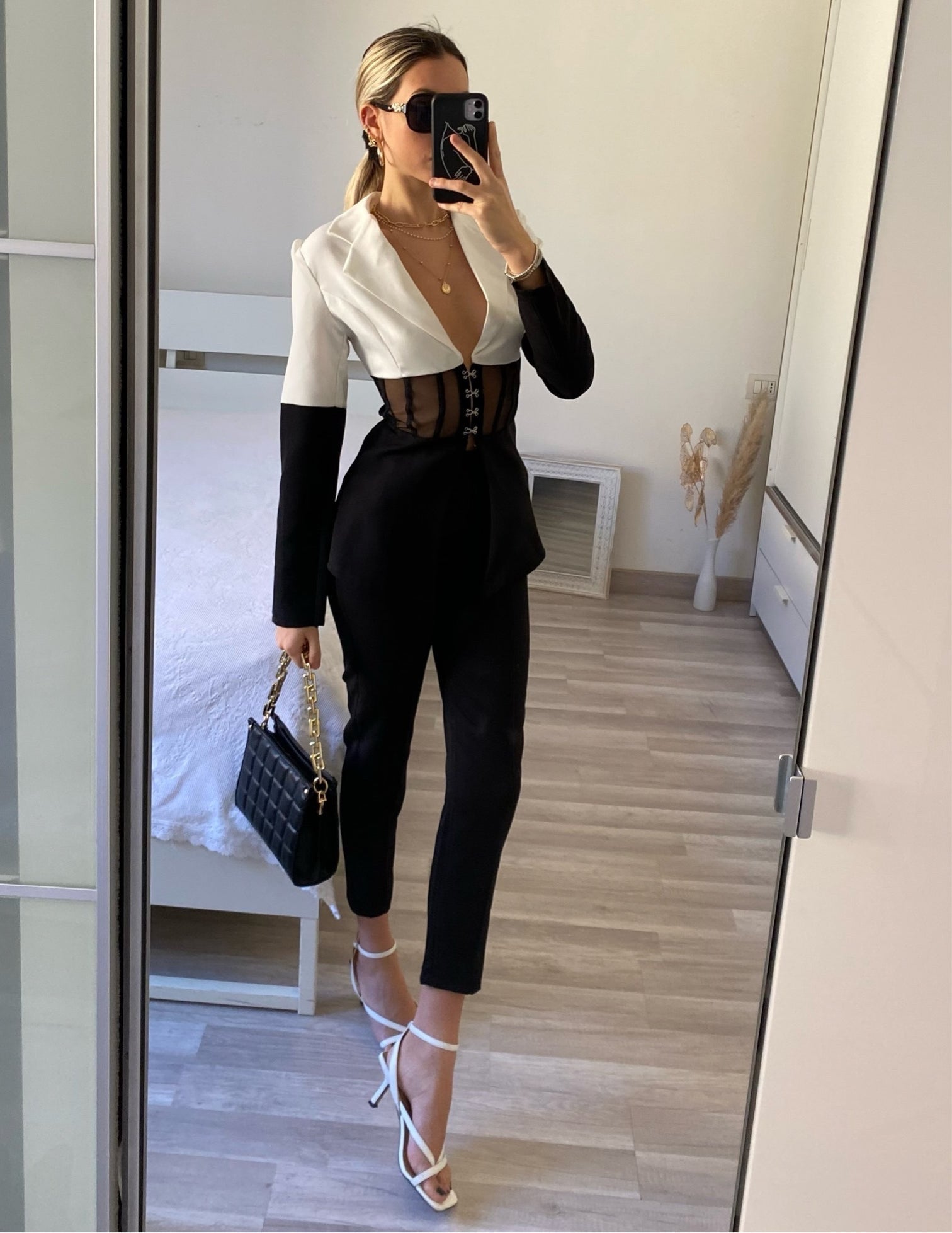 Giacca bianca e nera bustier