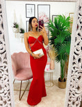 Abito lungo con dettaglio in strass Rosso