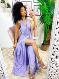 Abito in tulle lilla con cintura in strass