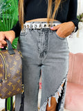Jeans con maxi spacco grigio