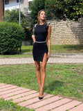 Abito in maglia con spalline in strass