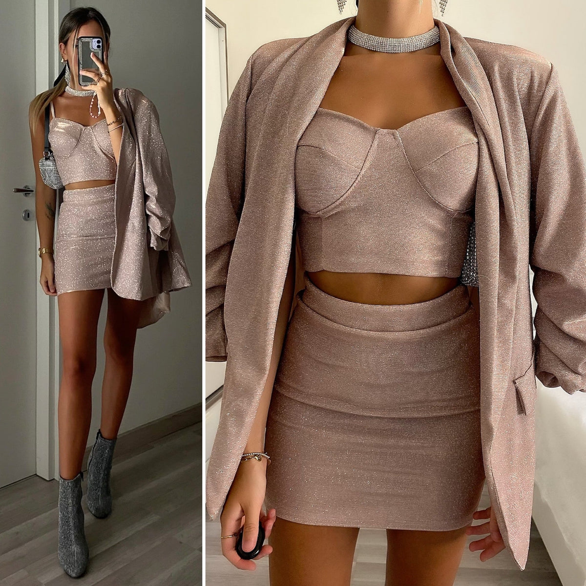 Completo tre pezzi glitter rosa