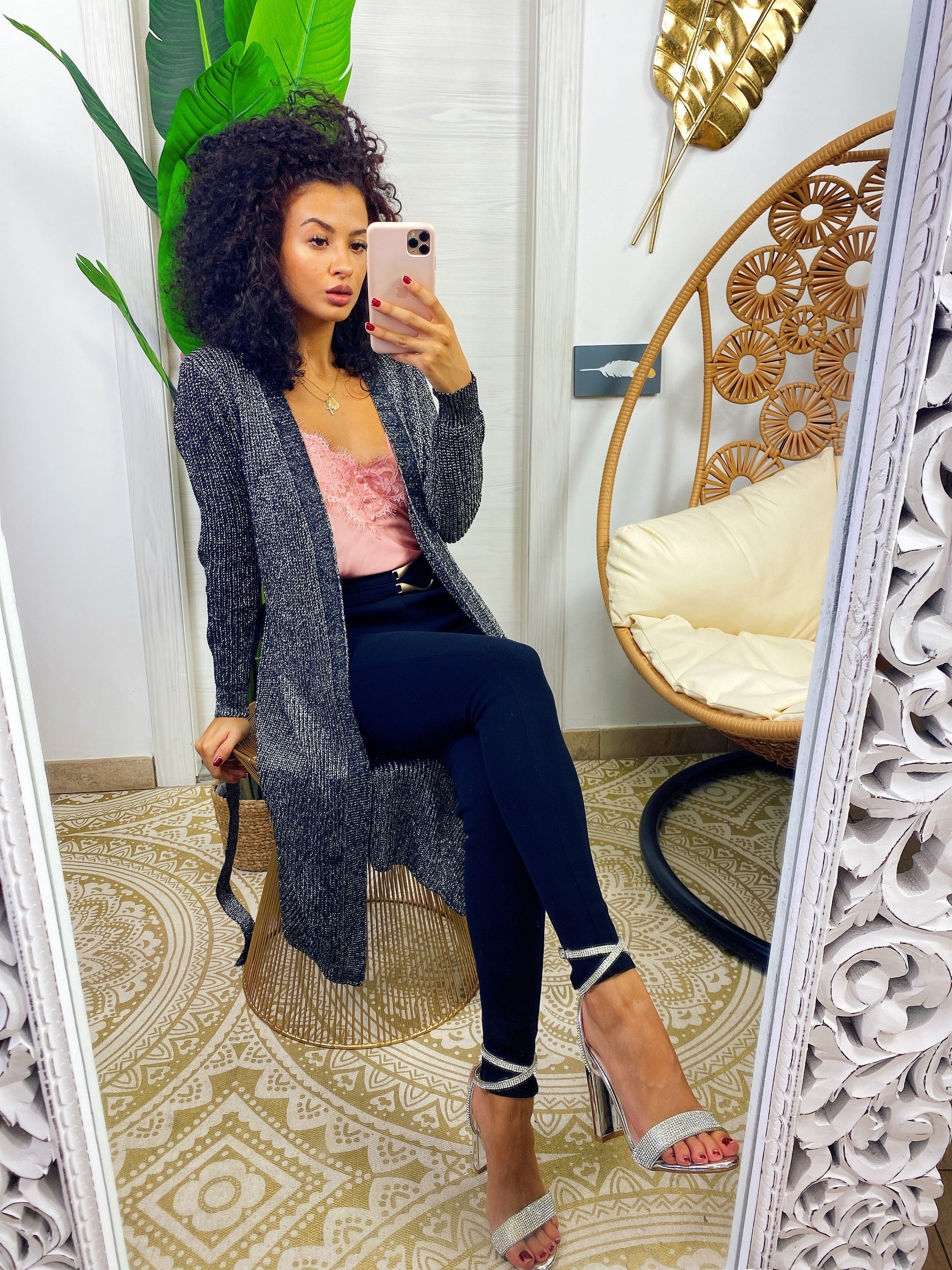 Cardigan in lurex argento