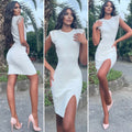 Abito in maglia con spalline in strass bianco