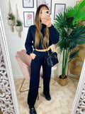 Jogger gamba larga e croptop nera