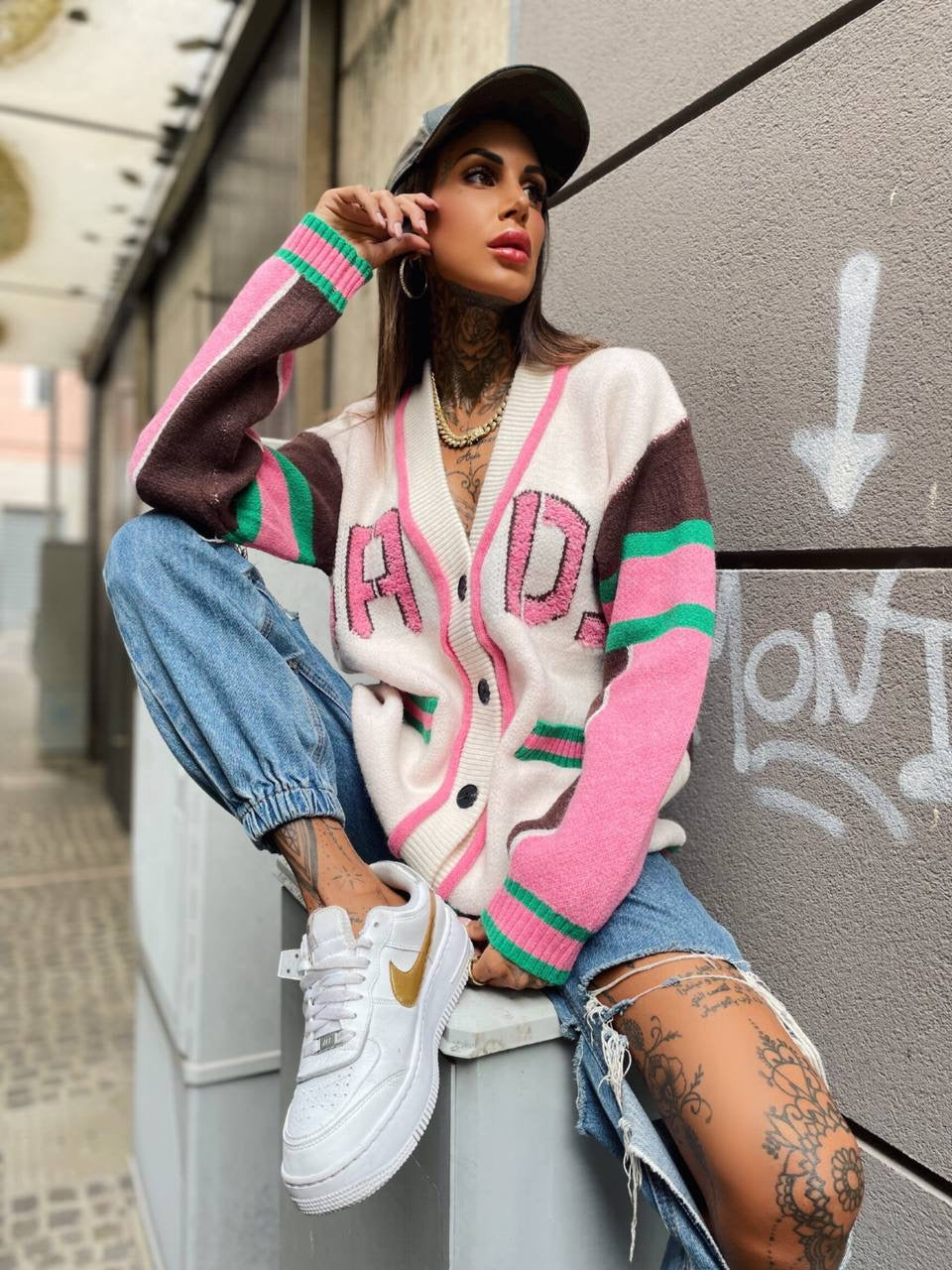 Cardigan influencer bianco rosa