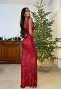 Abito a sirena con paillettes rosso