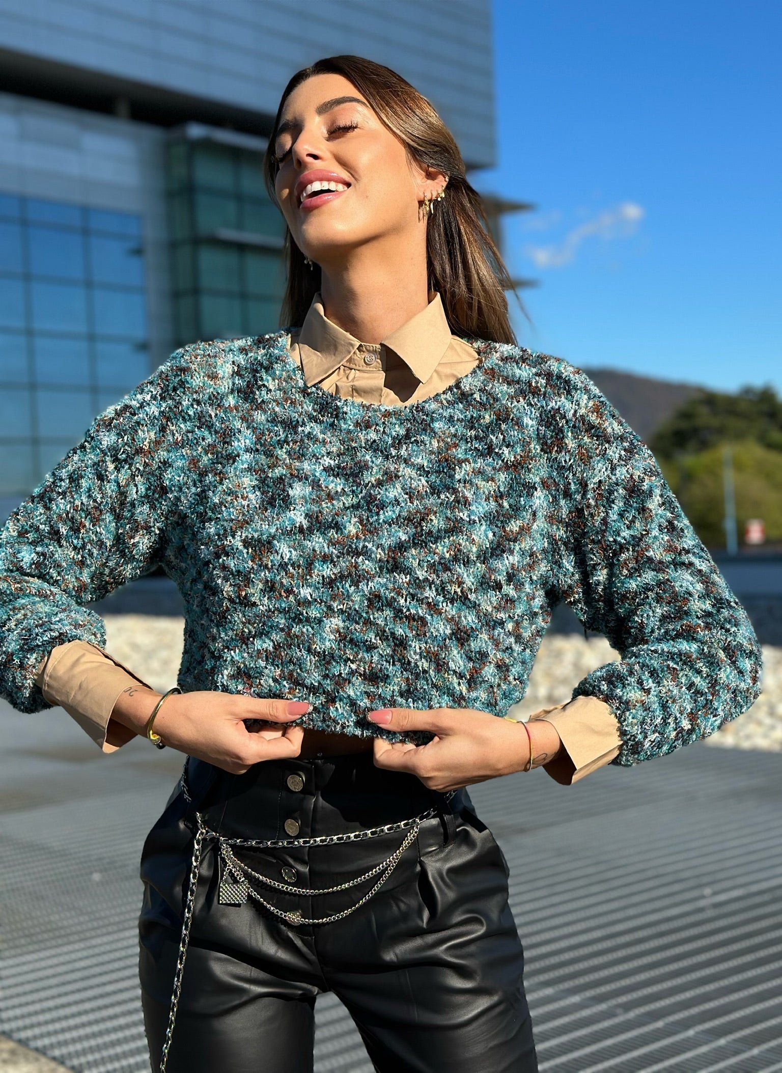 Maglione multicolor azzurro