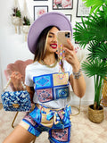 Completo etnico Short e t-shirt base Blu