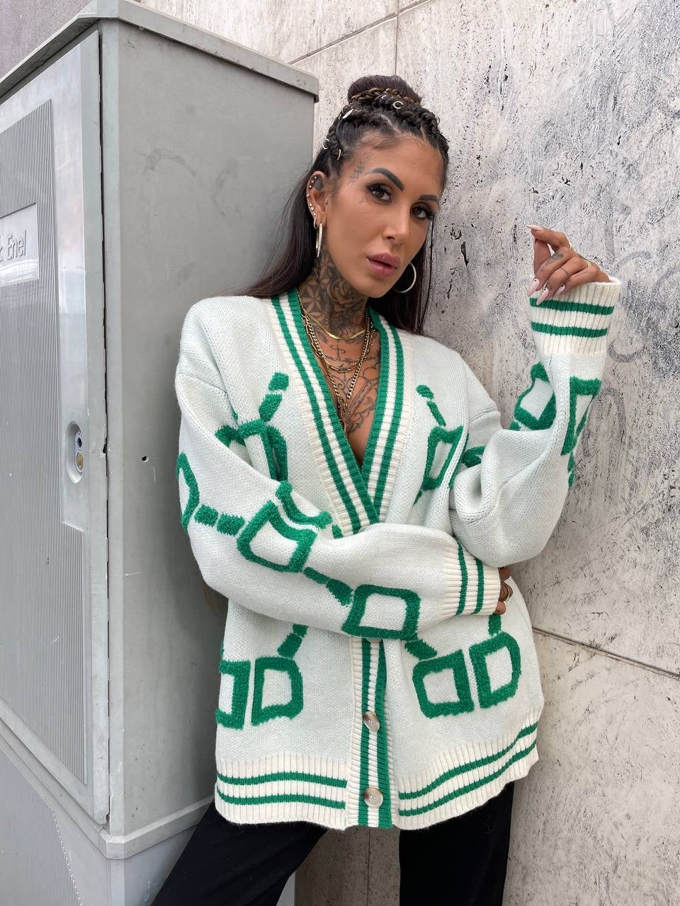 Cardigan influencer verde Top quality